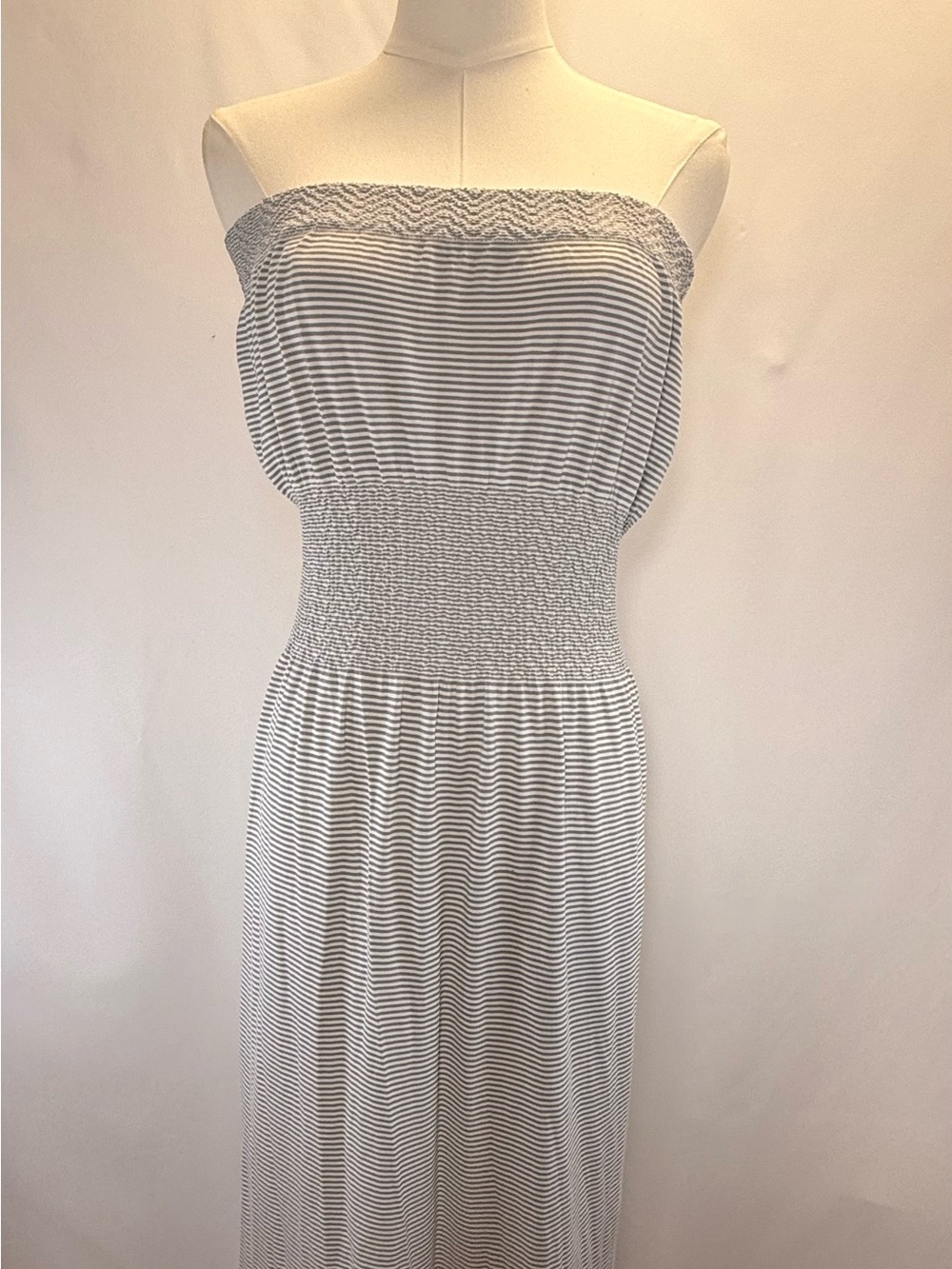 Lark + Grey Gray White Stripe Strapless Maxi Dress S/M Beach Vacation - Picture 3 of 11